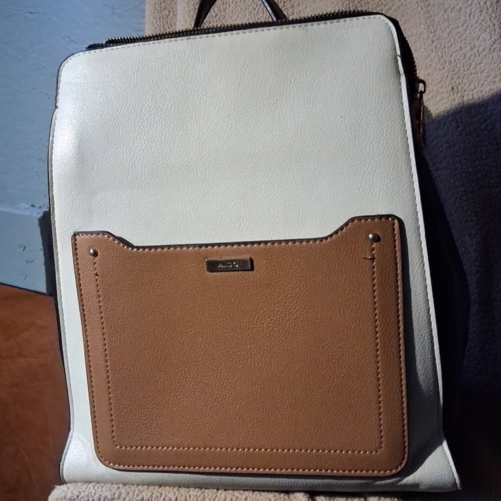 ALDO White and Tan Front-Pocket Women's Backpack